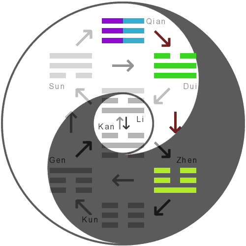 The hexagram's inner trigrams within the fields of Yin and Yang
