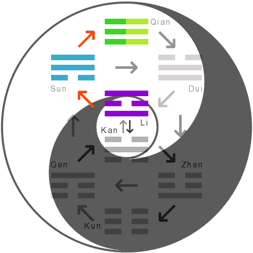 The hexagram's inner trigrams within the fields of Yin and Yang
