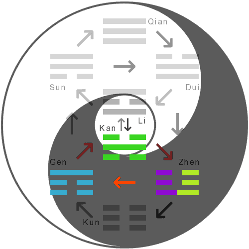 The hexagram's inner trigrams within the fields of Yin and Yang