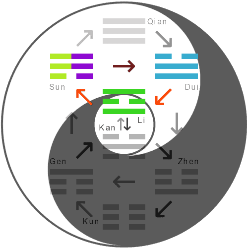 The hexagram's inner trigrams within the fields of Yin and Yang